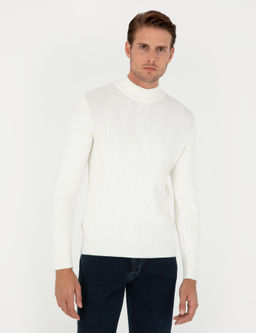 Ekru Slim Fit Yar_m Bal_k__ Yaka Y_n Kar___ml_ Triko Kazak - Pierre cardin фото 3