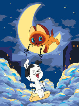 ФРЕЯ CMF-PKZ/PM-002 Набор для раскрашивания по номерам (на картоне) 30 х 40 см Котёнок Гав и Шарик на Луне