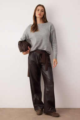 Ekru Yumusak Dokulu Genis Kal?p Cizgili Triko Kazak TWOAW26KZ00165 - Trendyolmilla фото 6