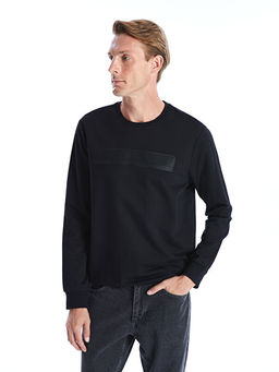 Bisiklet Yaka Uzun Kollu Bask?l? Erkek Sweatshirt
