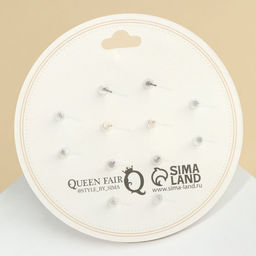 Серьги пусеты 6 пар Жемчужные планеты и цветы, белые в золоте - Qf фото 2