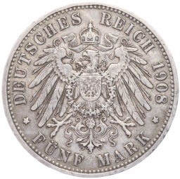 Монета 5 марок 1908 года A Германия (Пруссия)
