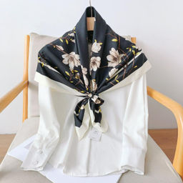 Платок шелковый на голову и шею весенний, мультицвет