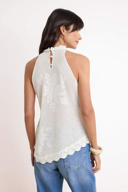 Ekru Ajurlu Halter Yaka Triko Ince Bluz TWOSS26BZ00302 - Trendyolmilla фото 4