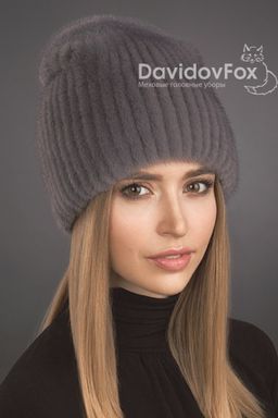 Шапка Бини норка серо-голубая