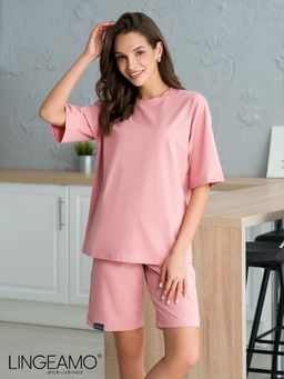 Трикотажная женская футболка оверсайз LINGEAMO пудрово-розовая ВФ-14 (102)  фото 3