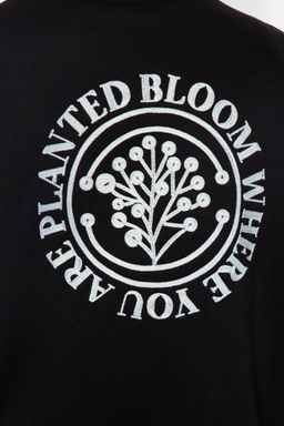 Siyah Oversize/Genis Kesim Cicek Nak?sl? Ici Polar/S?cak Tutan Sweatshirt TMNAW24SW00012