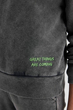 Свитшот оверсайз с круглым вырезом для мальчиков, потертый свитшот с принтом и эффектом потертостей - Defacto фото 8