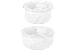 Набор салатников 2 пр. 250 мл 10,5*10,5*6 см + 550 мл 13*13*6,5 см "Птички на ветке" с пласт.крышк