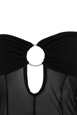 Siyah Dokuma Maxi Straplez Aksesuar Detayl_ Mesh Plaj Elbisesi TBESS26LE00006 - Trendyolmilla фото 3