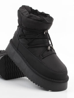 04-WF029-2M BLACK Ботинки зимние женские (натуральная кожа, курточная ткань, 100% шерсть)