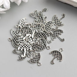 Цена за 20 шт. Металлический элемент, декоративная подвеска «Арт Узор. Зонтик в сеточку», серебро, 2.1×1.6 см