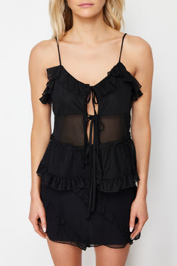 Siyah Regular/Normal Kal?p Tul Baglama Detayl? Ask?l? Esnek Orme Bluz TWOSS24BZ00078 - Trendyolmilla фото 4