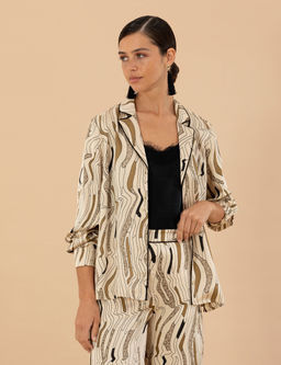 Krem Regular Fit Uzun Kollu Saten G_mlek