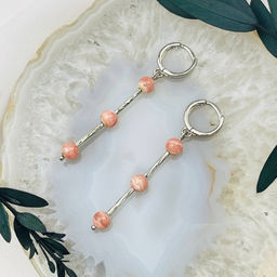 Серьги длинные из Родохрозита