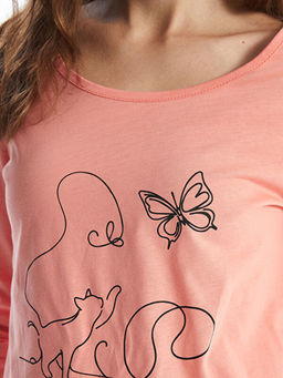 Bisiklet Yaka Bask?l? Kad?n Pijama Tak?m?