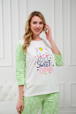 Пижама женская из футера Кисонька нежно-зеленый - Амадэль фото 2