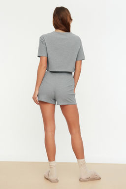 Trendyolmilla Gri Fitilli Sortlu Orme Pijama Tak?m? THMSS21PT1101 фото 14