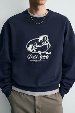 SUDADERA CREWNECK ESTAMPADO CABALLO / Marino - Zara фото 7
