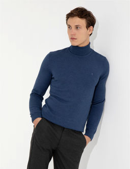 _ndigo Melanj Slim Fit Bal_k__ Yaka Basic Triko Kazak