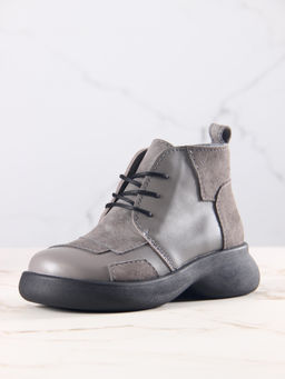 Ботинки 305.927bl.Серый замок замша+серый игуана/мех