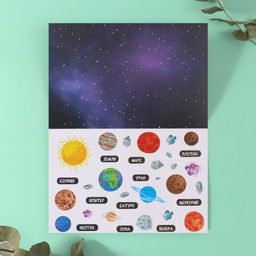 Наклейки в книжке «Космография», 3 фона, голография, 20.7×14.2 см