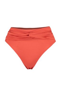 K?rm?z? Dugumlu Dokulu Yuksek Bel Normal Paca Bikini Alt? TBESS23BA00172