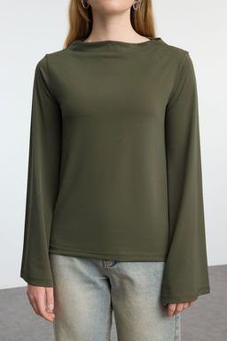 Haki Relaxed/Rahat Kal?p Ispanyol Kol Esnek Orme Bluz TWOAW25BZ00203