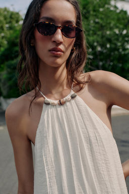 VESTIDO MIDI EFECTO ARRUGADO ABALORIOS / Crudo - Zara фото 3