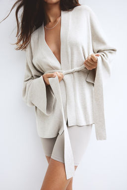 Cardigan de punto fino con cinturon de anudar - H&m фото 3