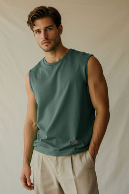 Yesil Oversize/Genis Kesim Eskitme/Soluk Efekt Etiket Detayl? T-Shirt/Atlet TMNSS25AL00001