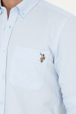 Рубашка мужская U.S. Polo Assn с длинным рукавом голубая хлопок  фото 21
