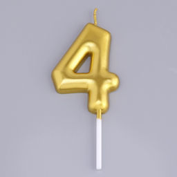 Цена за 3 шт. Свеча в торт «Европейская», цифра 4, 6 см, золото