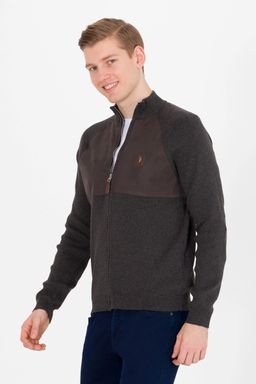 U. S. Polo Assn / Мужской трикотажный кардиган антрацитового меланжевого цвета - U.s. polo assn фото 2