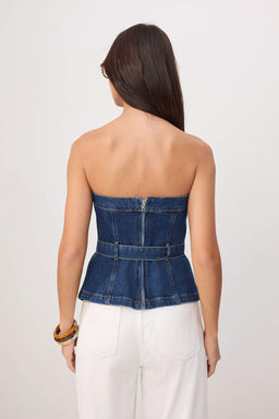 Mavi Kemerli Az Esnek Straplez Denim Bluz TWOSS26BZ00514 - Trendyolmilla фото 4