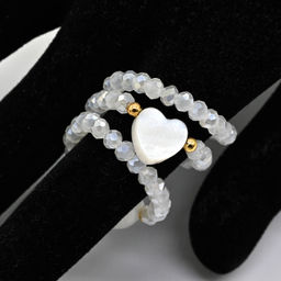 Колечко на резинке с перламутром Сердце и цирконом цвет небесно голубой - Радуга камня фото 4