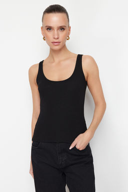 TRENDYOLMILLA Siyah-Beyaz Fitted/Vucuda Oturan Havuz Yaka Fitilli Esnek Orme Atlet TWOSS24AL00050 фото 8