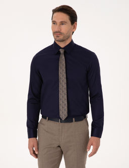 Lacivert Slim Fit %100 Pamuk Non Iron Kolay _t_lenebilir Klasik G_mlek