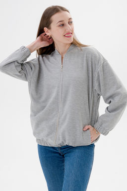 Бомбер из коттон фита серый меланж макси - Амадэль фото 11