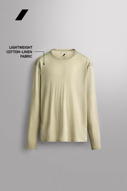 CAMISETA LIGERA LINO - ALGOD?N / verde lavado - Zara фото 6
