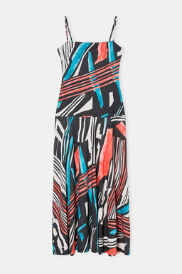Limited Edition Cok Renkli Cicekli Kare Yaka Ince Ask?l? Kolsuz Esnek Orme Elbise TWOSS26EL00452