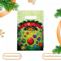 Цена за 100 шт. Пакет подарочный новогодний «Шарики - фонарики», полиэтиленовый с вырубной ручкой, 20×30 см