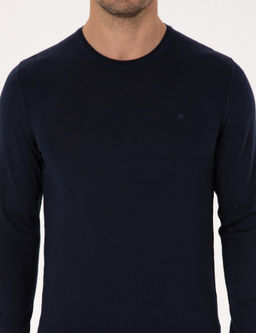 Lacivert Slim Fit Y_n Kar___ml_ Bisiklet Yaka Basic Triko Kazak - Cacharel фото 6