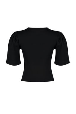 Trendyolmilla Siyah Balon Kollu Bisiklet Yaka Fitilli Esnek Orme Bluz TWOSS24BZ00160