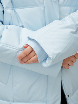 Пальто летучая мышь женское с капюшоном зимнее голубого цвета 9619Gl - Mtforce фото 15