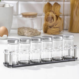Набор для специй на подставке «Хай-тек», 90 мл, 33×6.7×10.5 см, 4×9.5 см, 6 шт., стекло
