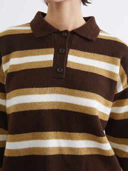 Polo Yaka ?izgili Kad?n Triko Kazak