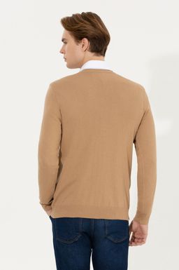 U. S. Polo Assn Мужской вязаный свитер светло-коричневого цвета с v-образным вырезом меланжевого цвета - U.s. polo assn фото 5