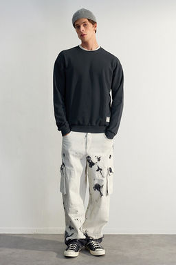 Antrasit %100 Pamuk Oversize/Geni_ Kesim Eskitme Sweatshirt TMNAW24SW00021 - Trendyolmilla фото 2