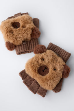 FAUX FUR MITTENS WITH CAPYBARA EMBROIDERY - Zara фото 3
